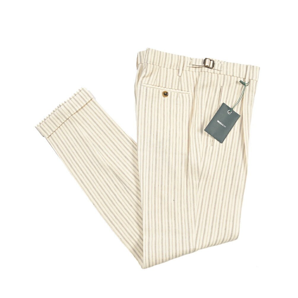 BERWICH “RETRO LONG” コットン混リネン ワンタックパンツ オフホワイト(ecru) 46 | GUARDAROBA MILANO OFFICIAL STORE