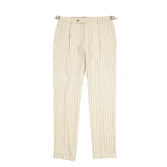 BERWICH “RETRO LONG” コットン混リネン ワンタックパンツ オフホワイト(ecru) 46 | GUARDAROBA MILANO OFFICIAL STORE