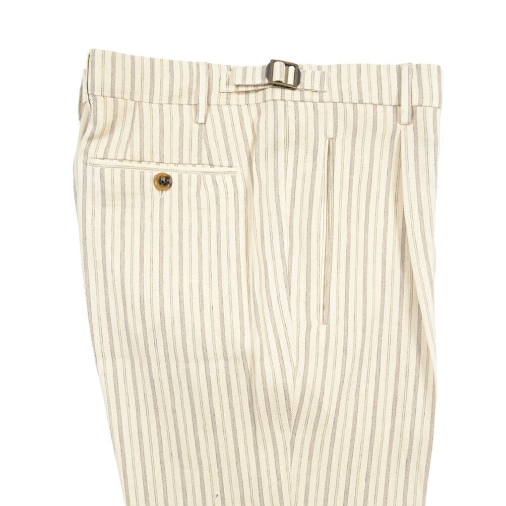 BERWICH “RETRO LONG” コットン混リネン ワンタックパンツ オフホワイト(ecru) 46 | GUARDAROBA MILANO OFFICIAL STORE