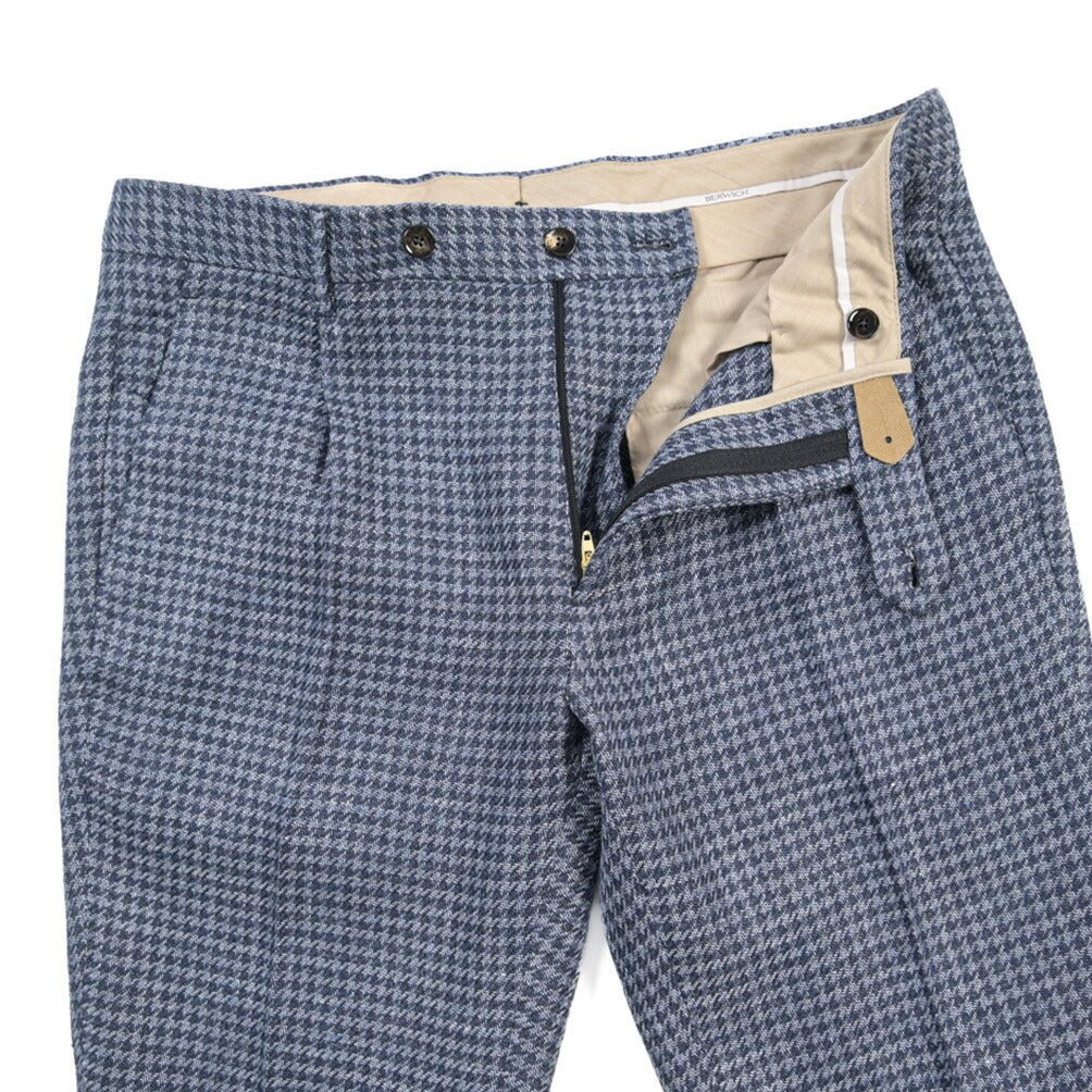 BERWICH “RETRO LONG” コットン混リネン ワンタックパンツ ネイビー(blue) 46 | GUARDAROBA MILANO OFFICIAL STORE