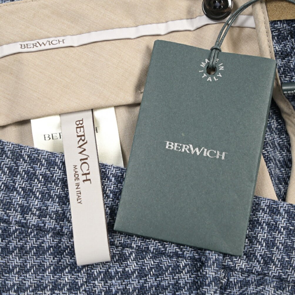BERWICH “RETRO LONG” コットン混リネン ワンタックパンツ ネイビー(blue) 46 | GUARDAROBA MILANO OFFICIAL STORE