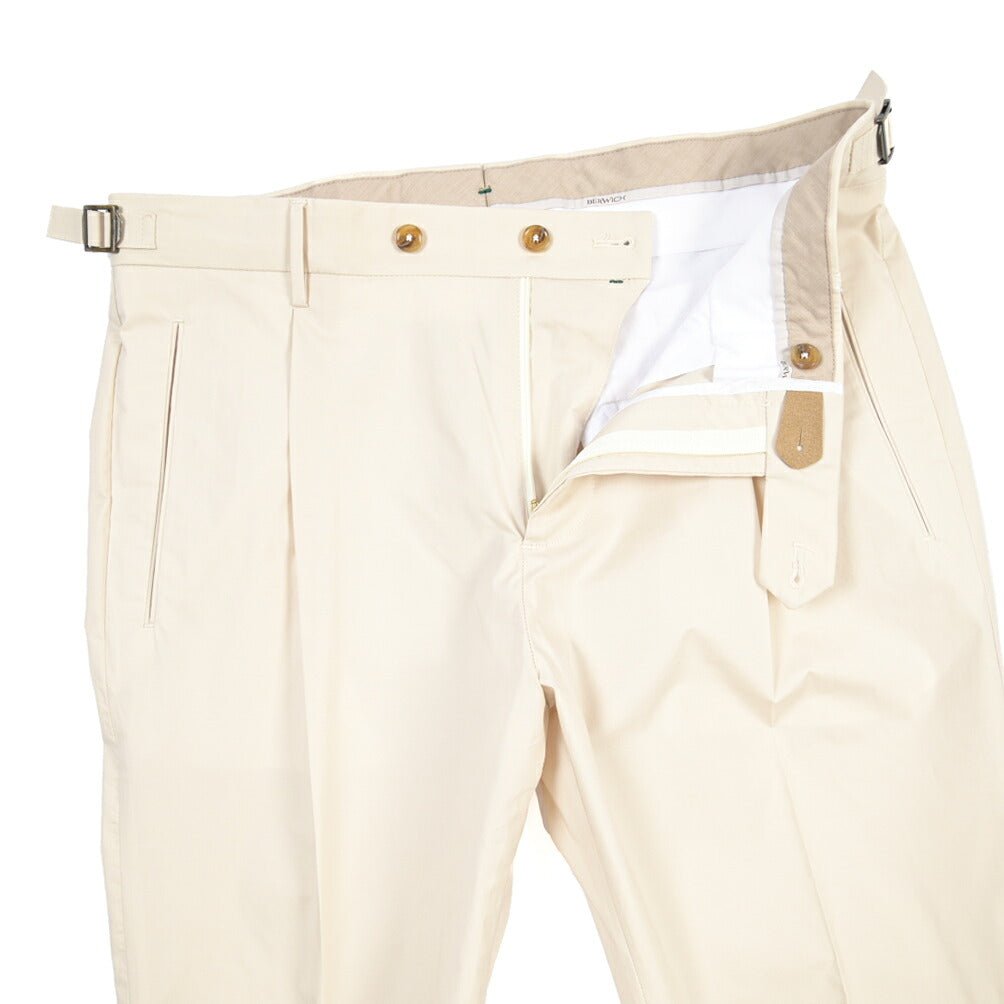 BERWICH “RETRO LONG” リヨセル混コットン ワンタックパンツ オフホワイト(ecru) 48 | GUARDAROBA MILANO OFFICIAL STORE