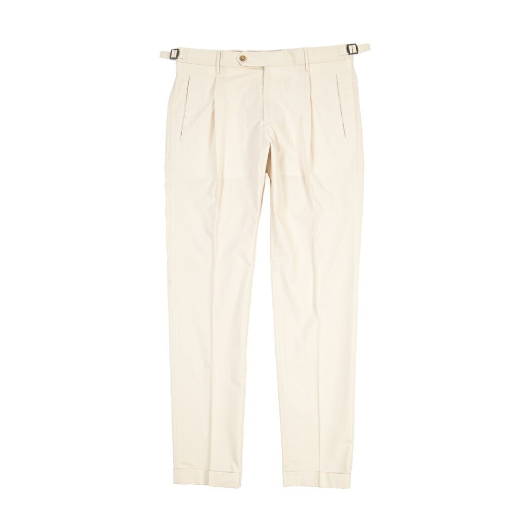BERWICH “RETRO LONG” リヨセル混コットン ワンタックパンツ オフホワイト(ecru) 48 | GUARDAROBA MILANO OFFICIAL STORE