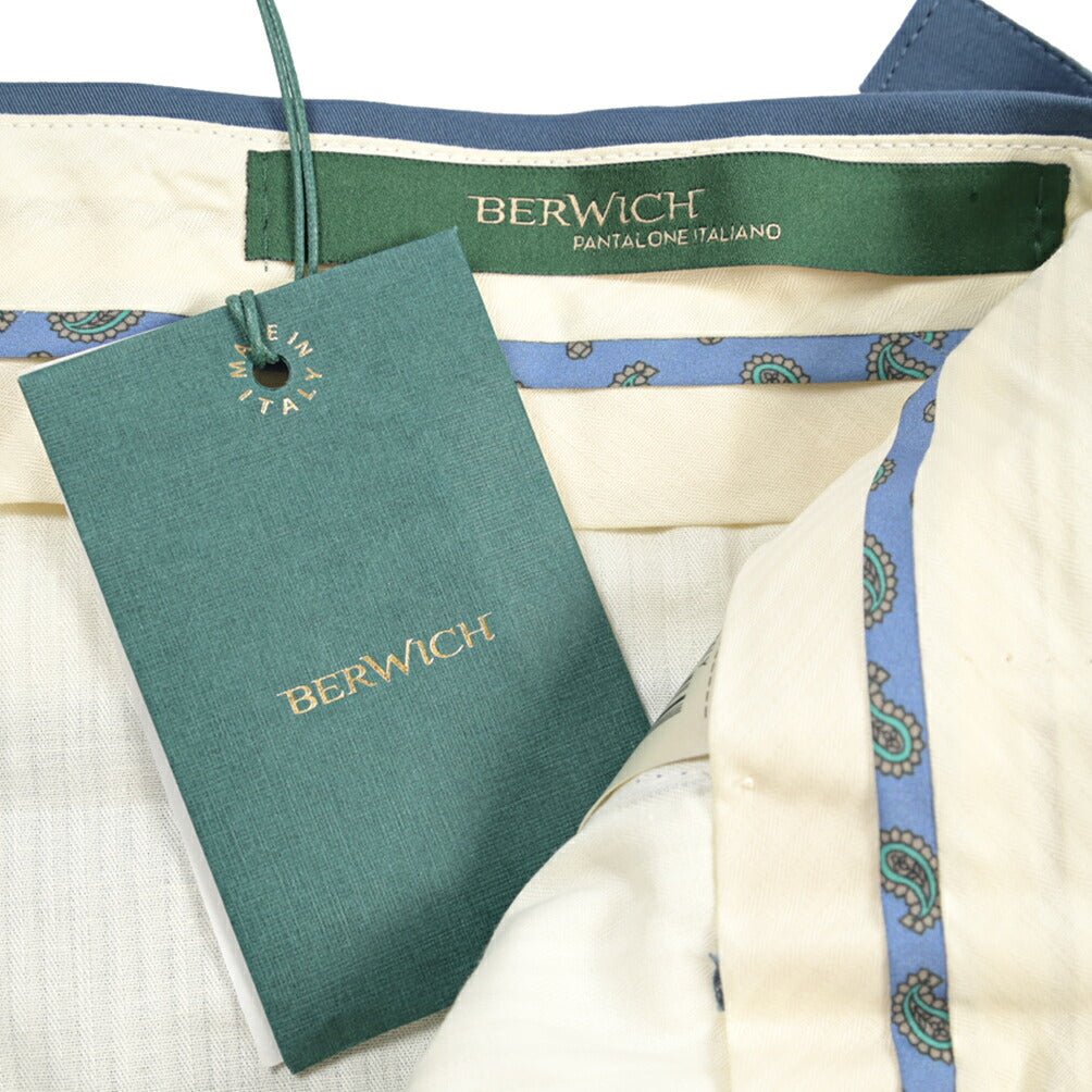 BERWICH “RETRO LONG” ストレッチコットン ワンタックパンツ ブルー(azure) 46 | GUARDAROBA MILANO OFFICIAL STORE