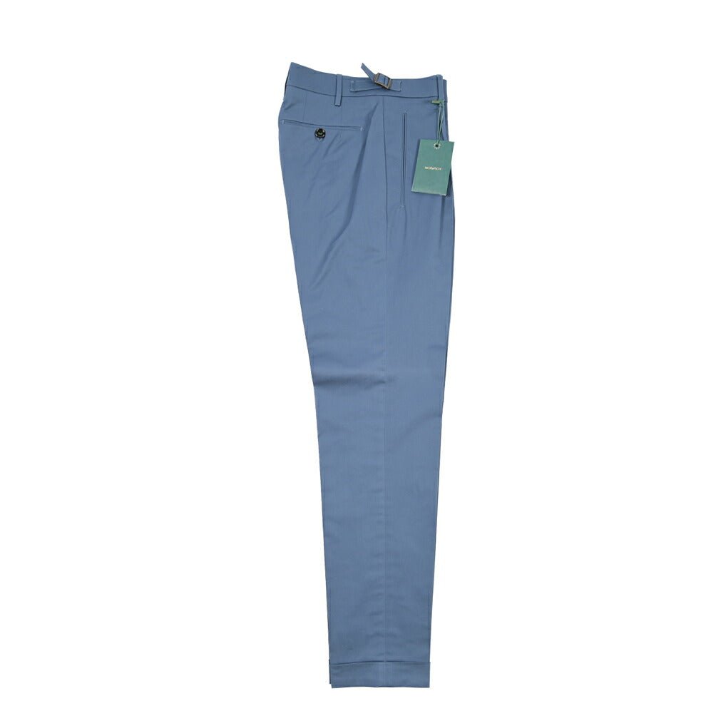 BERWICH “RETRO LONG” ストレッチコットン ワンタックパンツ ブルー(azure) 46 | GUARDAROBA MILANO OFFICIAL STORE
