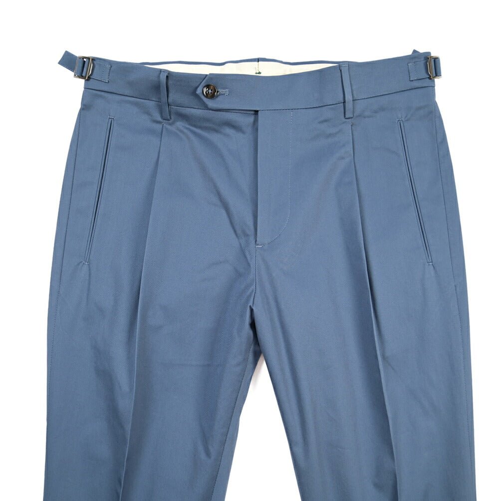 BERWICH “RETRO LONG” ストレッチコットン ワンタックパンツ ブルー(azure) 46 | GUARDAROBA MILANO OFFICIAL STORE