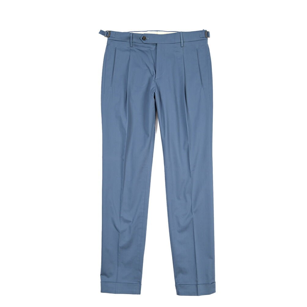 BERWICH “RETRO LONG” ストレッチコットン ワンタックパンツ ブルー(azure) 46 | GUARDAROBA MILANO OFFICIAL STORE