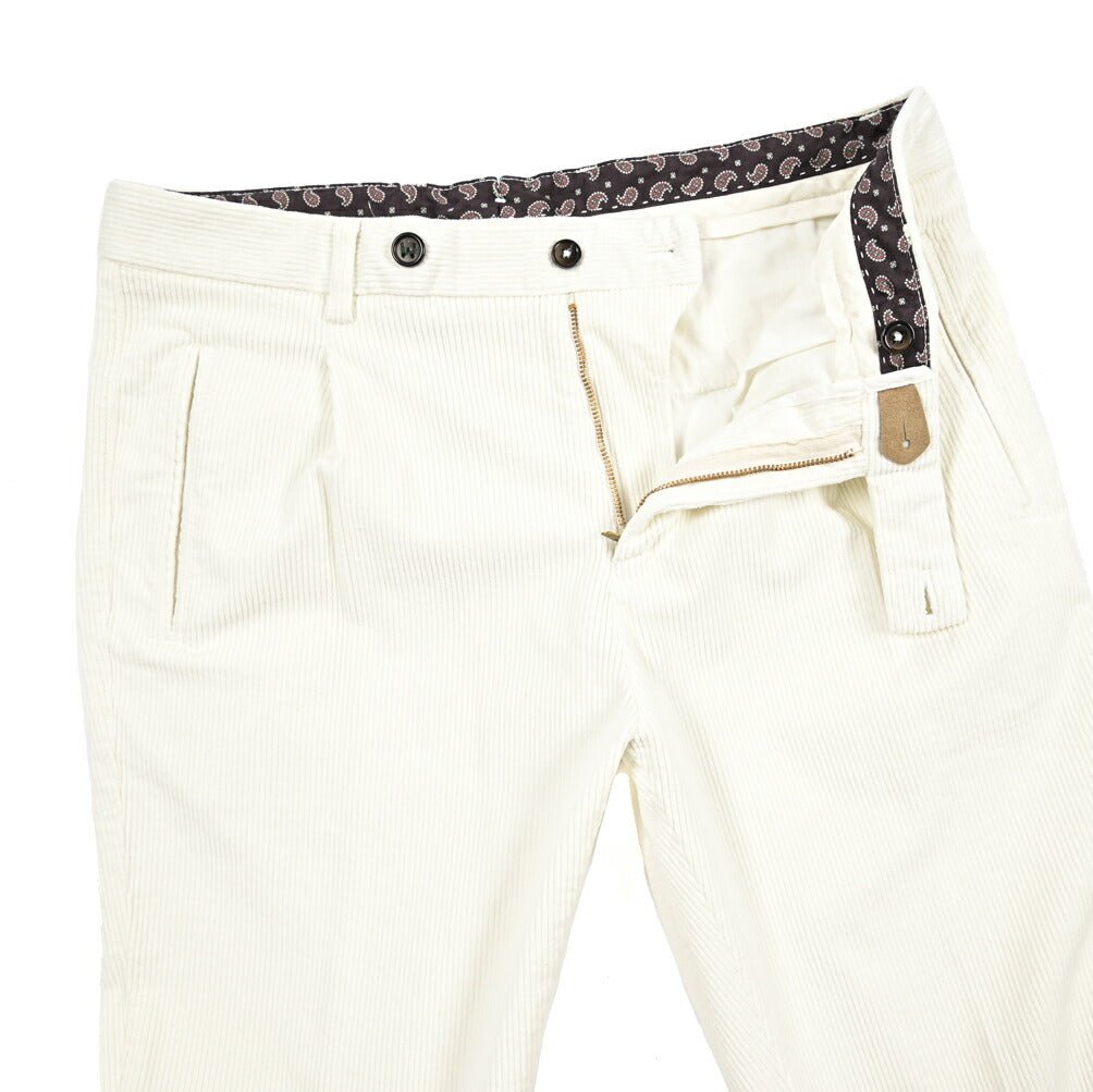 BERWICH “RETRO LONG - GD” ストレッチコットン 中畝コーデュロイワンタックパンツ ホワイト(panna001) 46 | GUARDAROBA MILANO OFFICIAL STORE