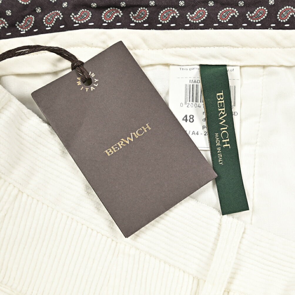 BERWICH “RETRO LONG - GD” ストレッチコットン 中畝コーデュロイワンタックパンツ ホワイト(panna001) 46 | GUARDAROBA MILANO OFFICIAL STORE