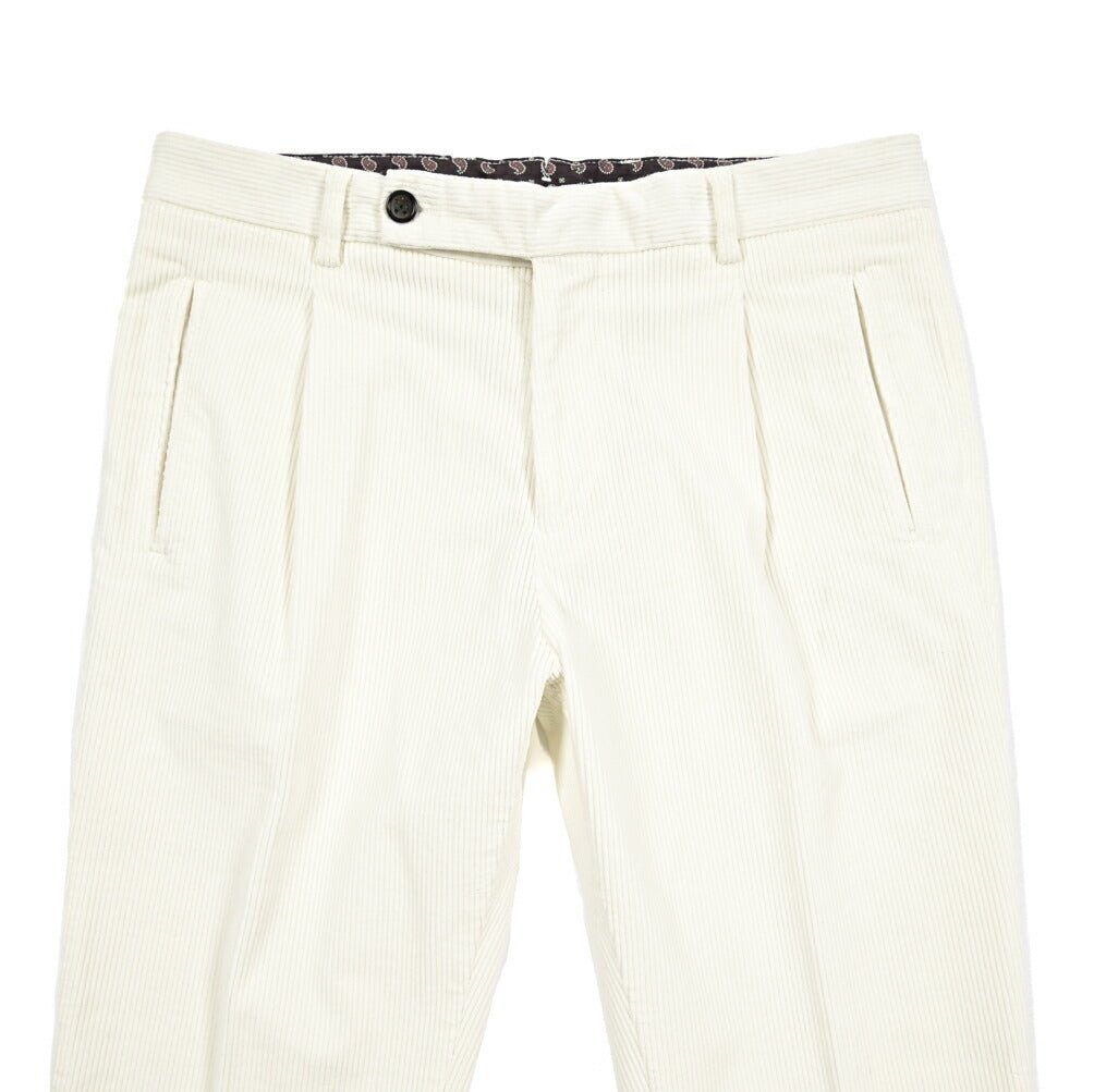 BERWICH “RETRO LONG - GD” ストレッチコットン 中畝コーデュロイワンタックパンツ ホワイト(panna001) 46 | GUARDAROBA MILANO OFFICIAL STORE