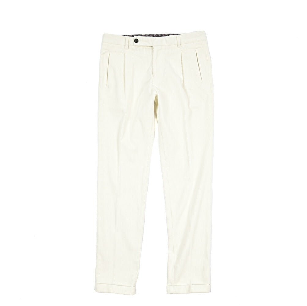 BERWICH “RETRO LONG - GD” ストレッチコットン 中畝コーデュロイワンタックパンツ ホワイト(panna001) 46 | GUARDAROBA MILANO OFFICIAL STORE