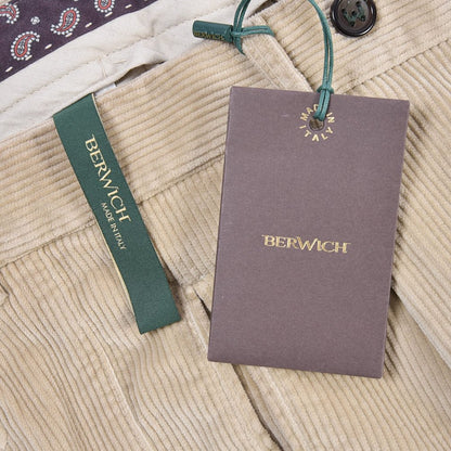 BERWICH “RETRO LONG-GD” ストレッチコットン 中畝コーデュロイワンタックパンツ ベージュ(beige208) 48 | GUARDAROBA MILANO OFFICIAL STORE