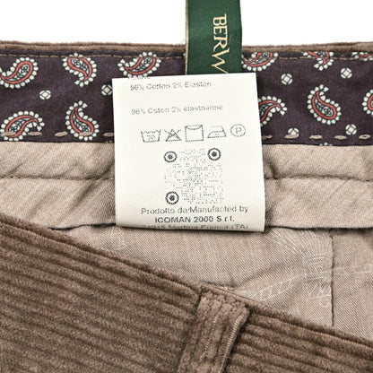 BERWICH “RETRO LONG - GD” ストレッチコットン 中畝コーデュロイワンタックパンツ ブラウン(mandorlo4627) 44 | GUARDAROBA MILANO OFFICIAL STORE