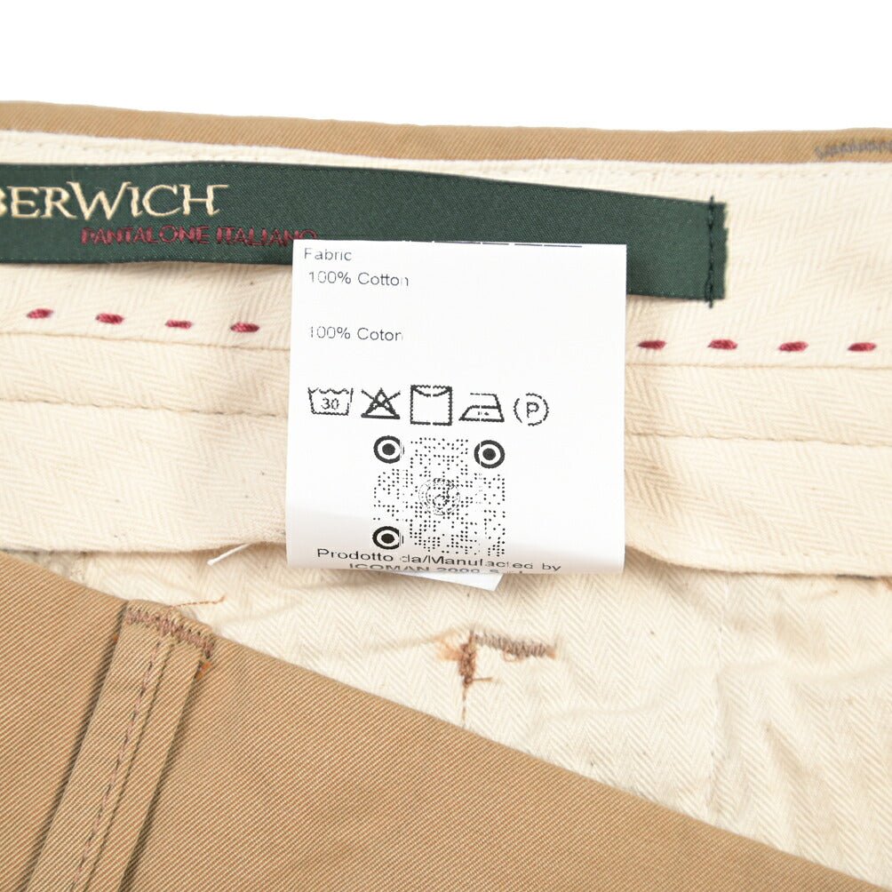 BERWICH “RETRO THECA 1P” コットン100% ワンタックチノパンツ (ソラーロ) ベージュ(khaki) 48 | GUARDAROBA MILANO OFFICIAL STORE