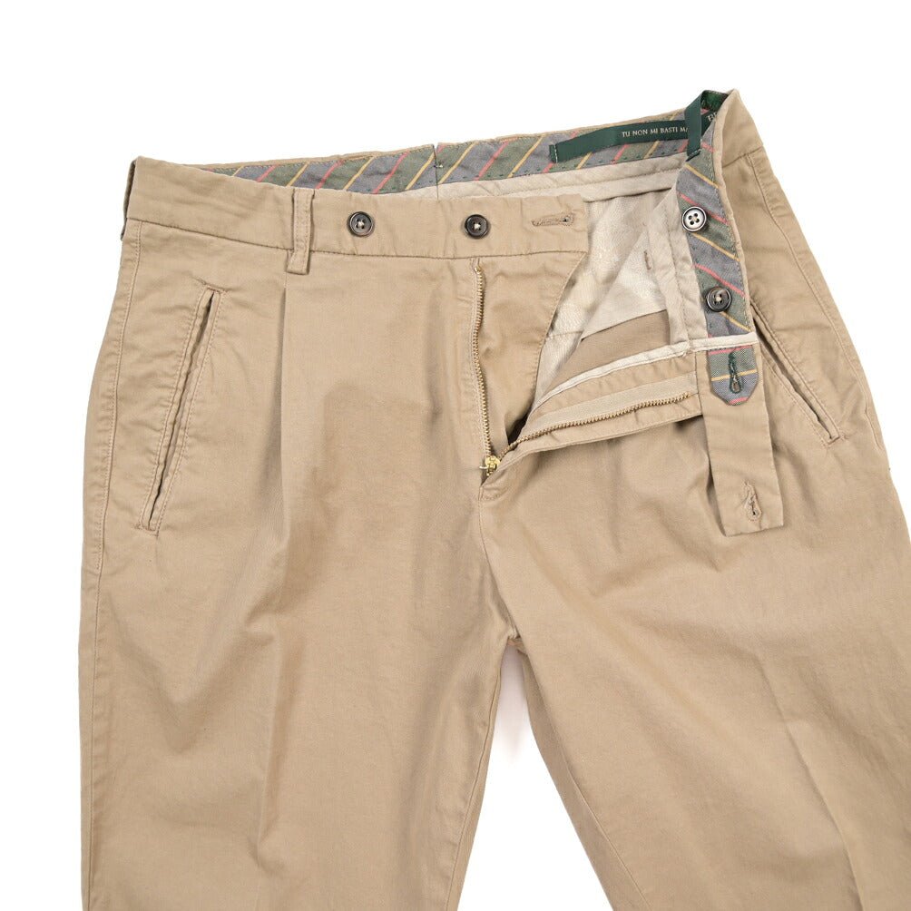 BERWICH “RETRO THECA 1P” ストレッチコットン ワンタックチノパンツ ベージュ(sabbia199) 48 | GUARDAROBA MILANO OFFICIAL STORE