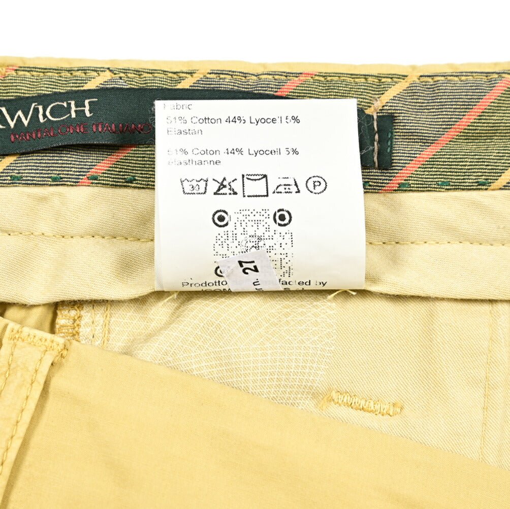 BERWICH "RETRO THECA" リヨセル混コットン ワンタックパンツ イエロー(lime4673) 50 | GUARDAROBA MILANO OFFICIAL STORE