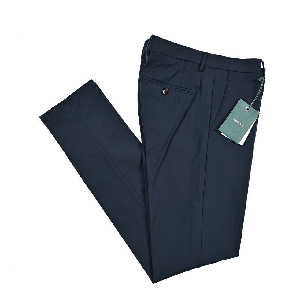 BERWICH "SC SLIM" ストレッチナイロン ノータックパンツ ネイビー(navy) 48 | GUARDAROBA MILANO OFFICIAL STORE