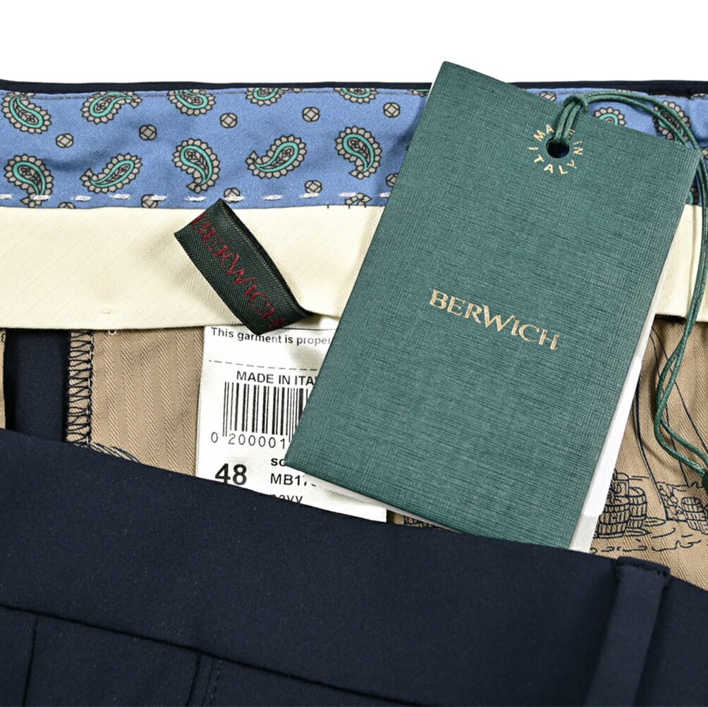 BERWICH "SC SLIM" ストレッチナイロン ノータックパンツ ネイビー(navy) 48 | GUARDAROBA MILANO OFFICIAL STORE