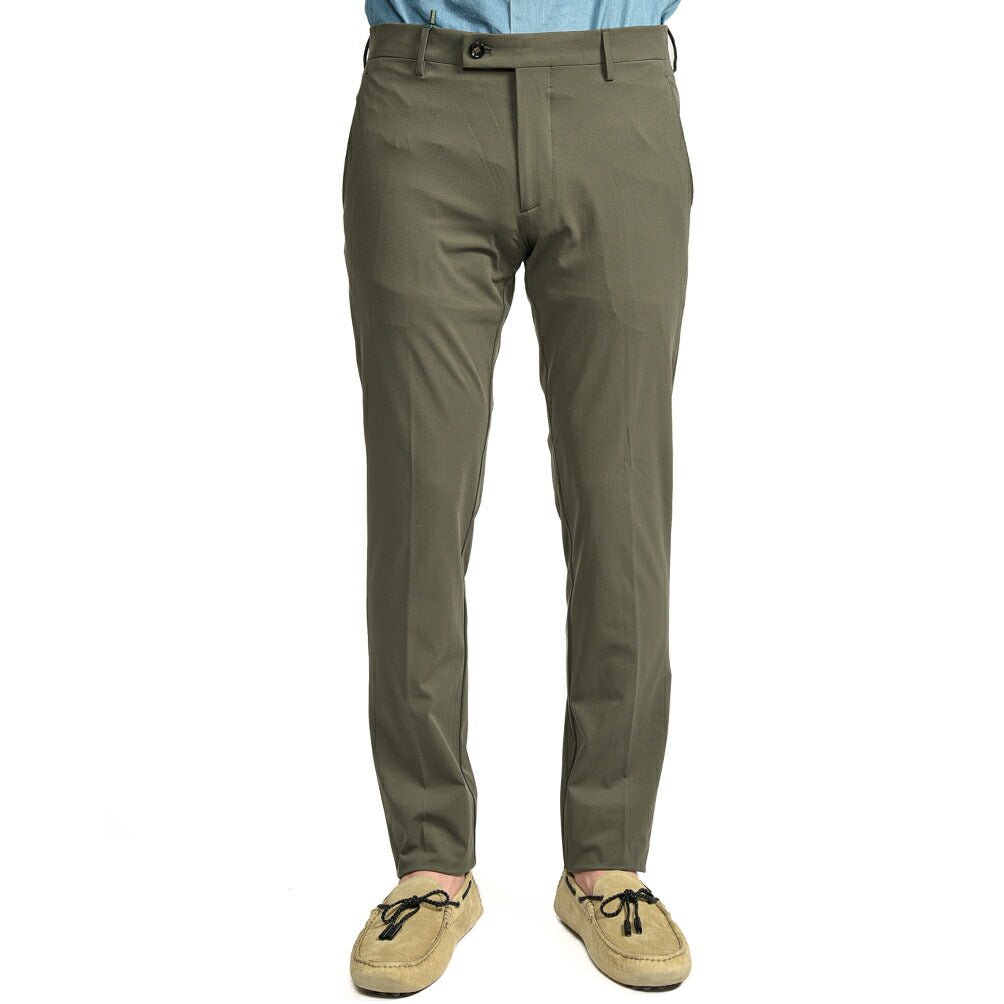 BERWICH "SC SLIM" ストレッチナイロン ノータックパンツ カーキグリーン(army) 46 | GUARDAROBA MILANO OFFICIAL STORE