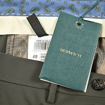BERWICH "SC SLIM" ストレッチナイロン ノータックパンツ カーキグリーン(army) 46 | GUARDAROBA MILANO OFFICIAL STORE