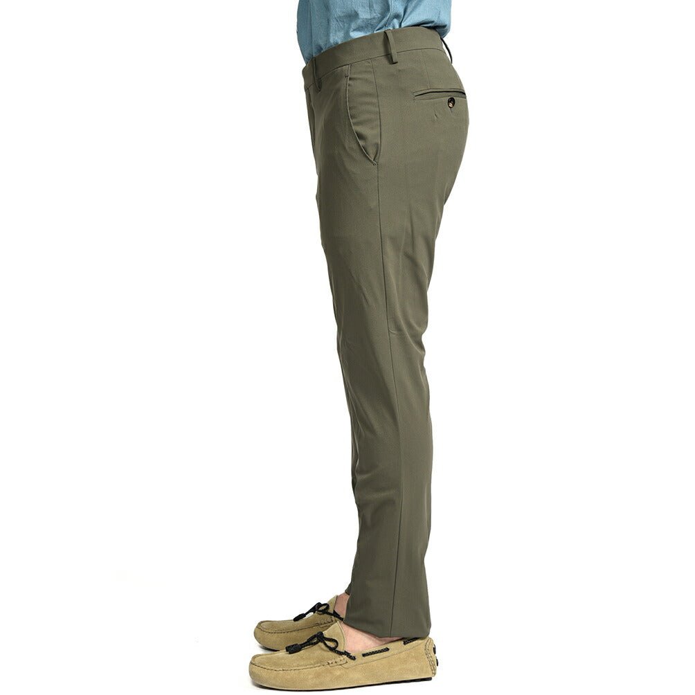 BERWICH "SC SLIM" ストレッチナイロン ノータックパンツ カーキグリーン(army) 46 | GUARDAROBA MILANO OFFICIAL STORE