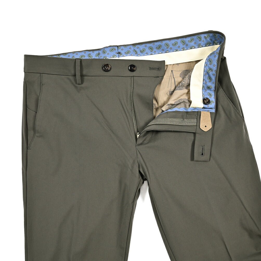 BERWICH "SC SLIM" ストレッチナイロン ノータックパンツ カーキグリーン(army) 46 | GUARDAROBA MILANO OFFICIAL STORE