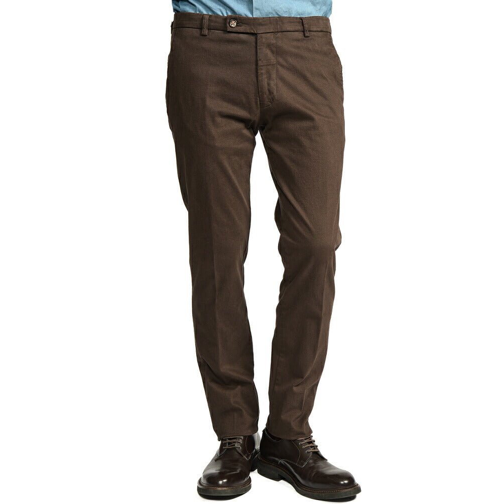 BERWICH "SC SLIM - GD" ストレッチコットンチノ ノータックパンツ ブラウン(moro) 46 | GUARDAROBA MILANO OFFICIAL STORE