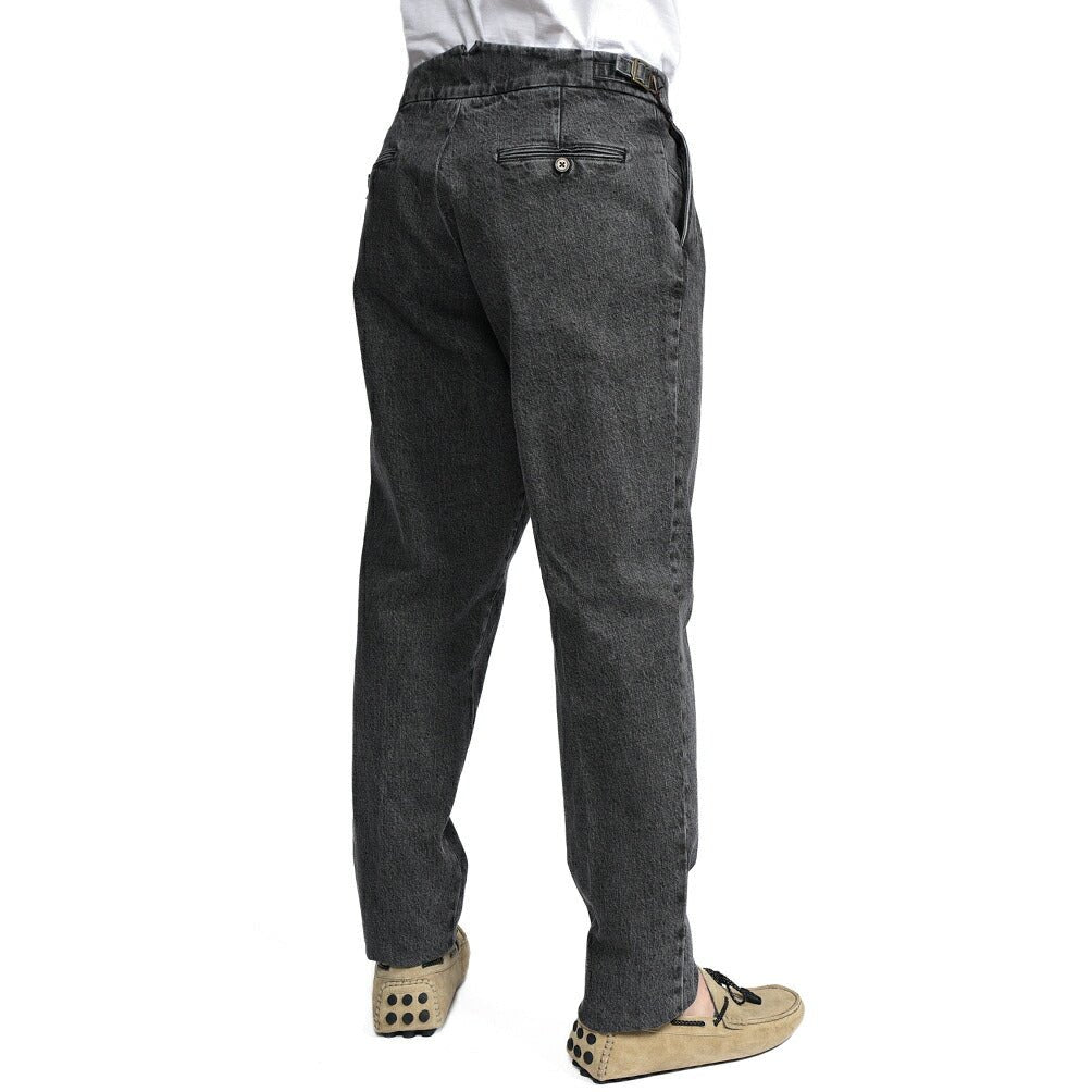 BERWICH "SCOTCH" コットン100% ツータック デニムスラックス / デニスラ ブラック(black denim) 44 | GUARDAROBA MILANO OFFICIAL STORE