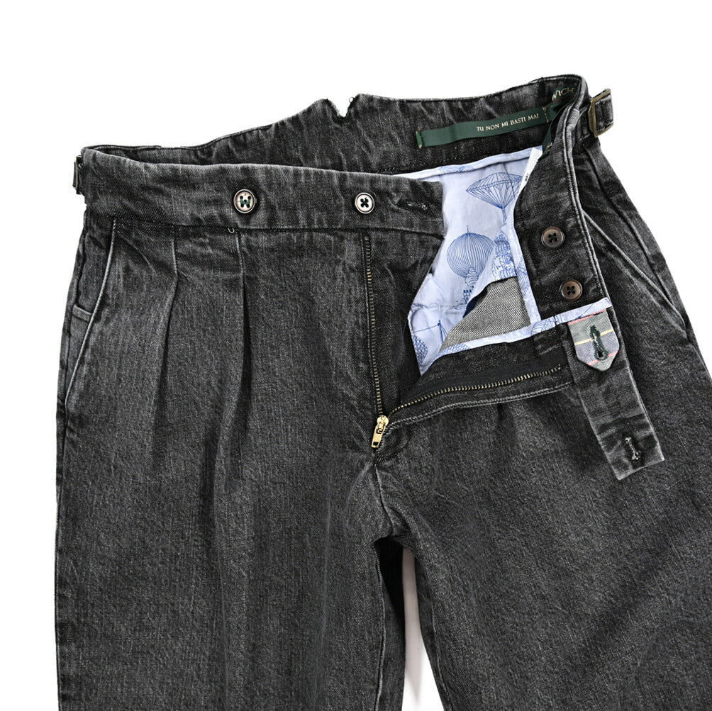 BERWICH "SCOTCH" コットン100% ツータック デニムスラックス / デニスラ ブラック(black denim) 44 | GUARDAROBA MILANO OFFICIAL STORE