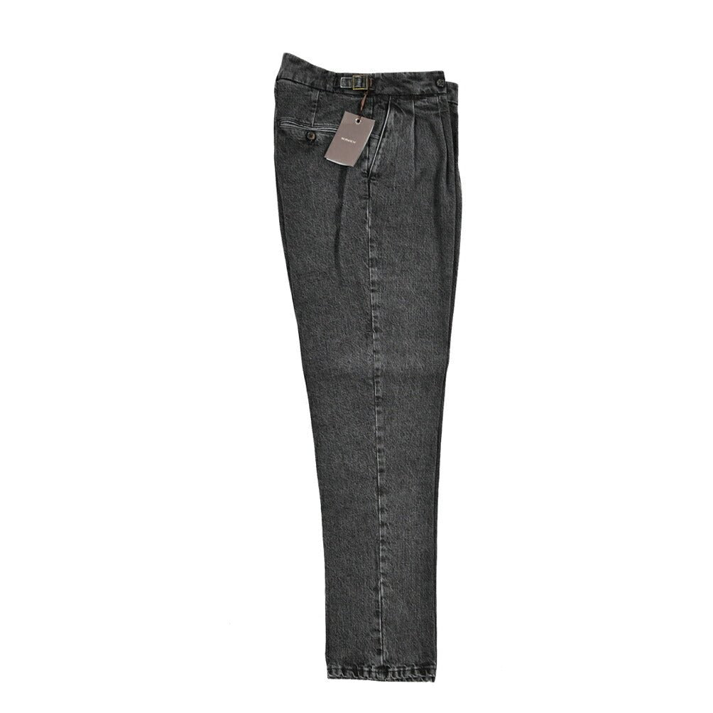 BERWICH "SCOTCH" コットン100% ツータック デニムスラックス / デニスラ ブラック(black denim) 44 | GUARDAROBA MILANO OFFICIAL STORE
