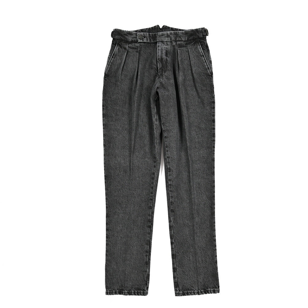 BERWICH "SCOTCH" コットン100% ツータック デニムスラックス / デニスラ ブラック(black denim) 44 | GUARDAROBA MILANO OFFICIAL STORE