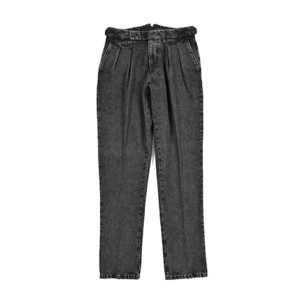 BERWICH "SCOTCH" コットン100% ツータック デニムスラックス / デニスラ ブラック(black denim) 44 | GUARDAROBA MILANO OFFICIAL STORE