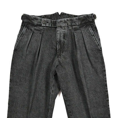 BERWICH "SCOTCH" コットン100% ツータック デニムスラックス / デニスラ ブラック(black denim) 44 | GUARDAROBA MILANO OFFICIAL STORE