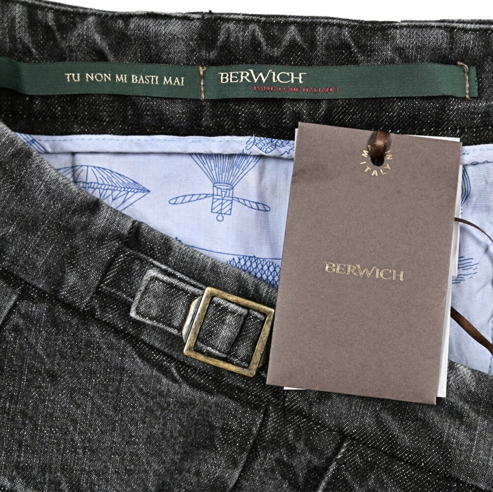 BERWICH "SCOTCH" コットン100% ツータック デニムスラックス / デニスラ ブラック(black denim) 44 | GUARDAROBA MILANO OFFICIAL STORE