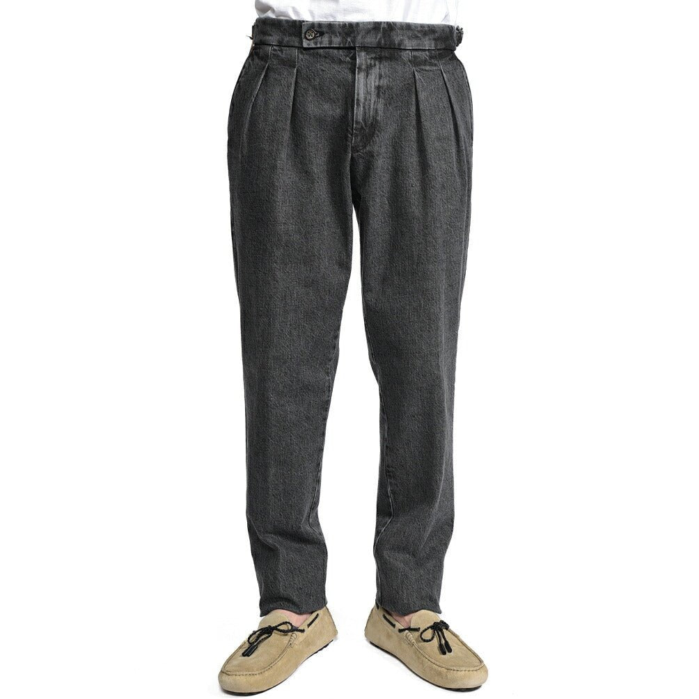 BERWICH "SCOTCH" コットン100% ツータック デニムスラックス / デニスラ ブラック(black denim) 44 | GUARDAROBA MILANO OFFICIAL STORE