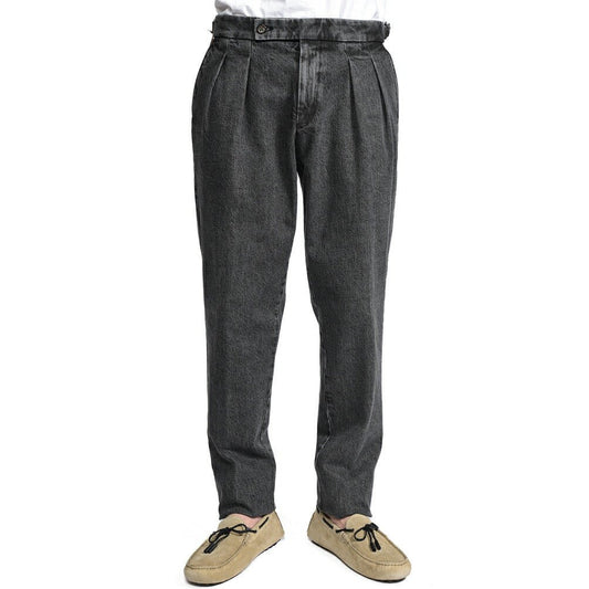 BERWICH "SCOTCH" コットン100% ツータック デニムスラックス / デニスラ ブラック(black denim) 44 | GUARDAROBA MILANO OFFICIAL STORE