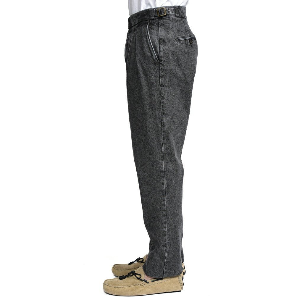 BERWICH "SCOTCH" コットン100% ツータック デニムスラックス / デニスラ ブラック(black denim) 44 | GUARDAROBA MILANO OFFICIAL STORE
