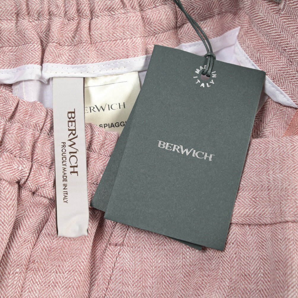 BERWICH “SHORT SPIAGGIA” リネン100% ノータックショーツ ピンク(rose) 46 | GUARDAROBA MILANO OFFICIAL STORE