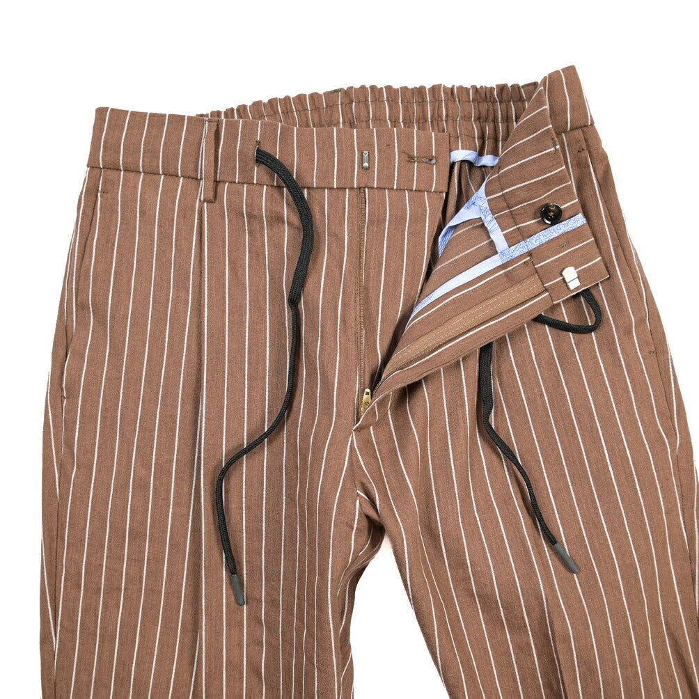 BERWICH “SPIAGGIA 1P” リネン混 ドローコード付きワンタックイージーパンツ ブラウン(brown) 48 | GUARDAROBA MILANO OFFICIAL STORE