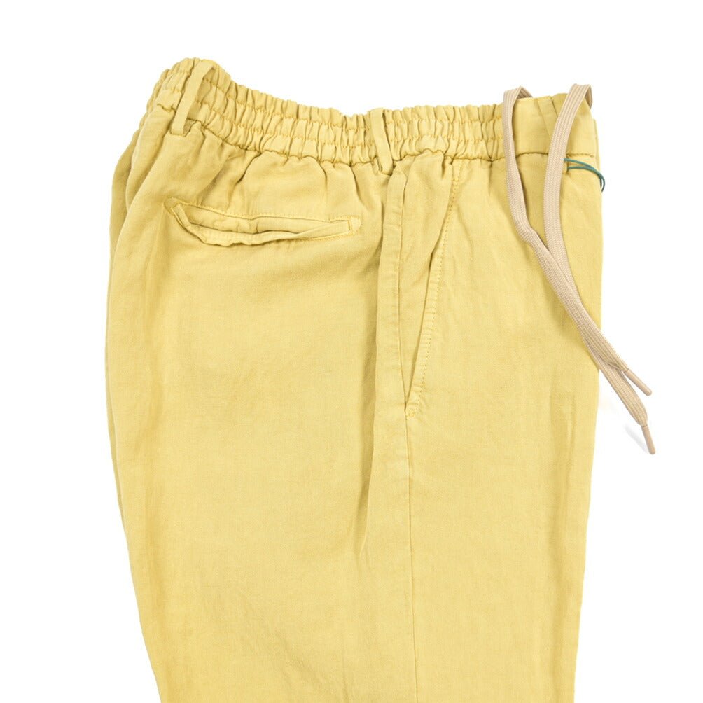 BERWICH “SPIAGGIA 1P-GD” リネン混 ドローコード付きワンタックイージーパンツ イエロー(lime4673) 46 | GUARDAROBA MILANO OFFICIAL STORE