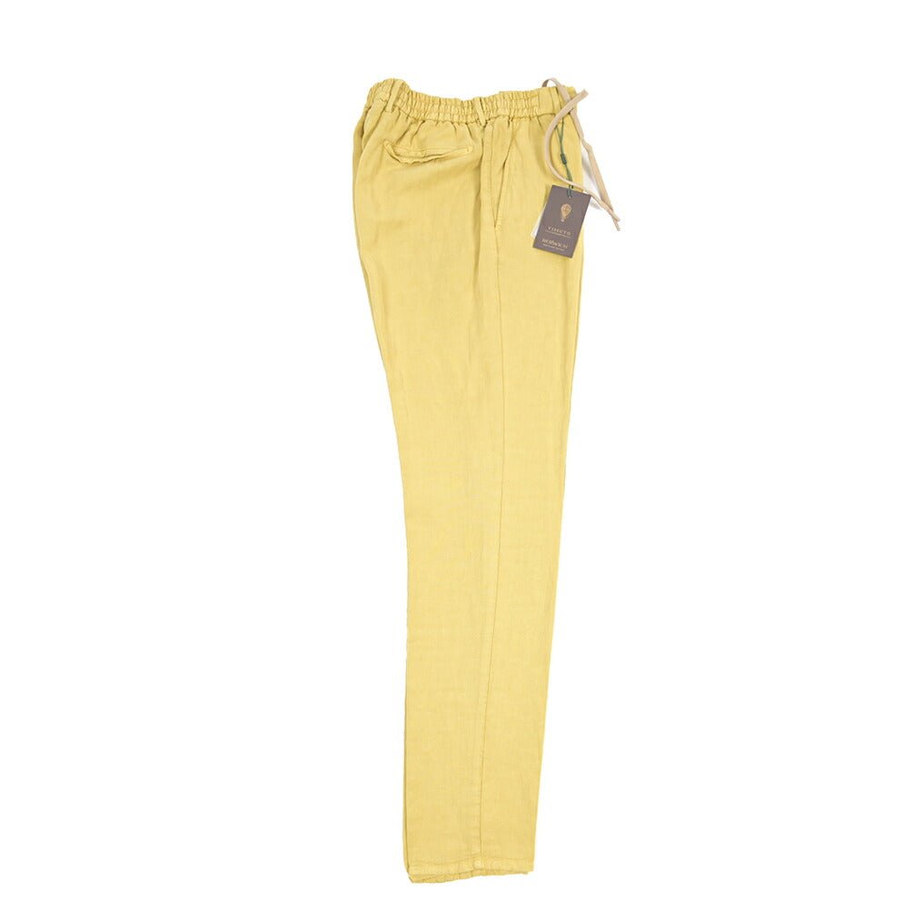 BERWICH “SPIAGGIA 1P-GD” リネン混 ドローコード付きワンタックイージーパンツ イエロー(lime4673) 46 | GUARDAROBA MILANO OFFICIAL STORE