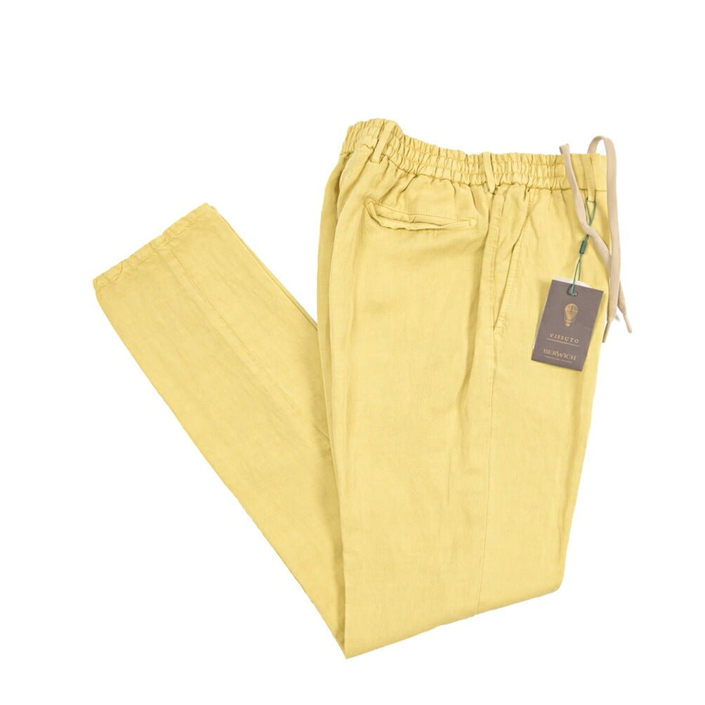 BERWICH “SPIAGGIA 1P-GD” リネン混 ドローコード付きワンタックイージーパンツ イエロー(lime4673) 46 | GUARDAROBA MILANO OFFICIAL STORE