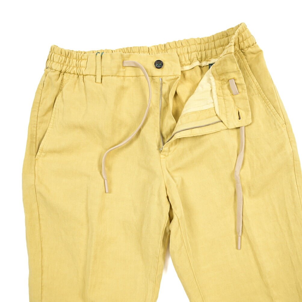 BERWICH “SPIAGGIA 1P-GD” リネン混 ドローコード付きワンタックイージーパンツ イエロー(lime4673) 46 | GUARDAROBA MILANO OFFICIAL STORE
