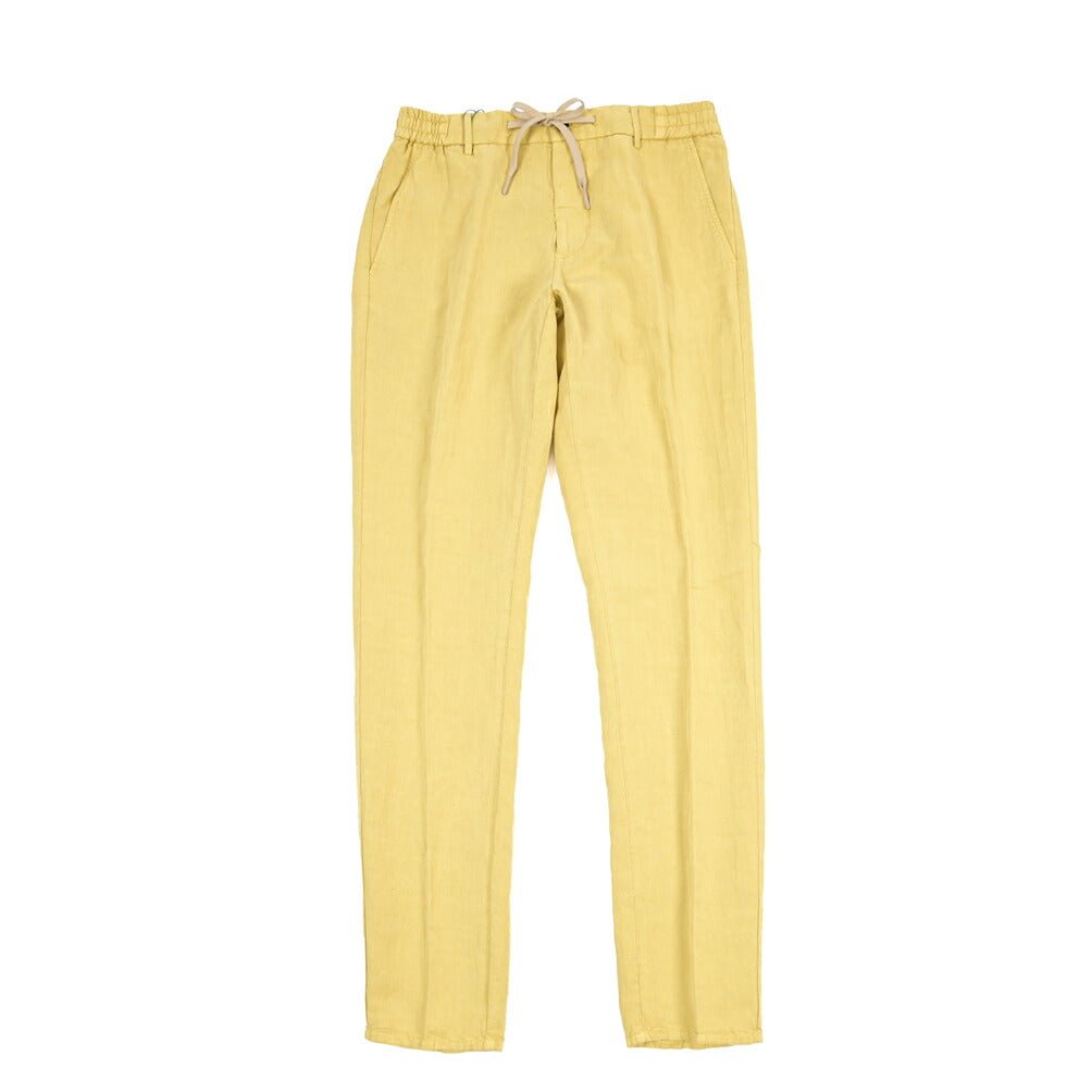 BERWICH “SPIAGGIA 1P-GD” リネン混 ドローコード付きワンタックイージーパンツ イエロー(lime4673) 46 | GUARDAROBA MILANO OFFICIAL STORE