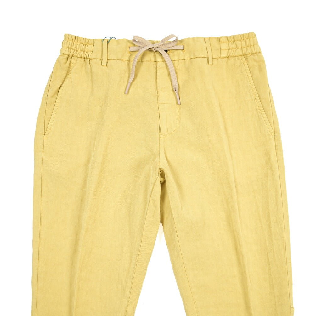 BERWICH “SPIAGGIA 1P-GD” リネン混 ドローコード付きワンタックイージーパンツ イエロー(lime4673) 46 | GUARDAROBA MILANO OFFICIAL STORE
