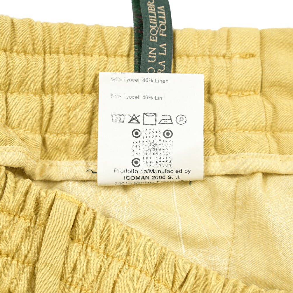 BERWICH “SPIAGGIA 1P-GD” リネン混 ドローコード付きワンタックイージーパンツ イエロー(lime4673) 46 | GUARDAROBA MILANO OFFICIAL STORE