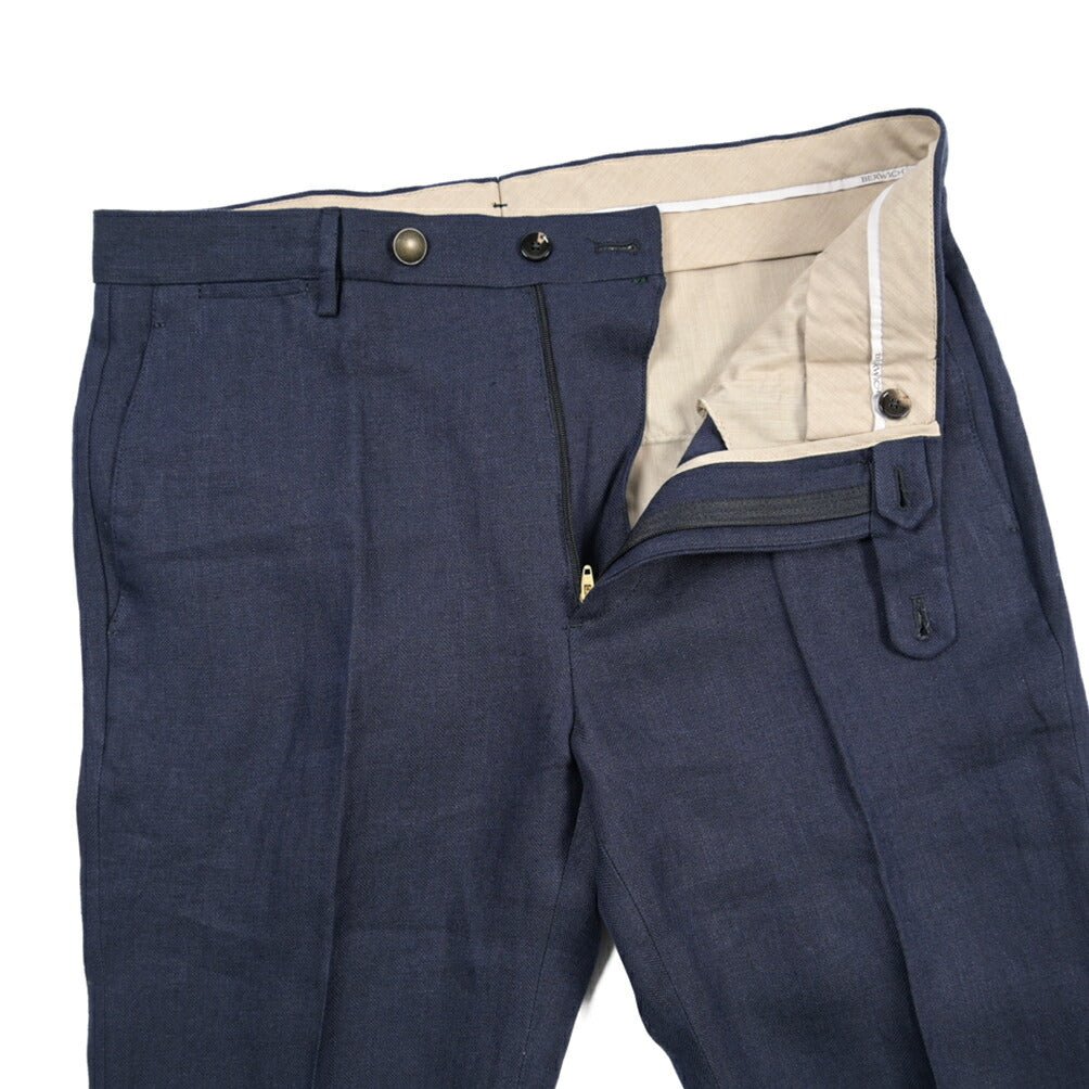 BERWICH “VULCANO 23” リネン100% ノータックスラックス ネイビー(navy) 48 | GUARDAROBA MILANO OFFICIAL STORE