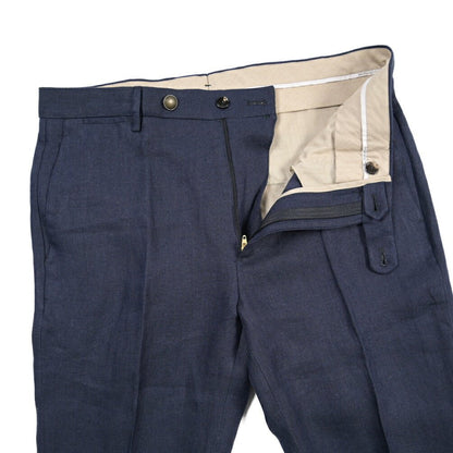 BERWICH “VULCANO 23” リネン100% ノータックスラックス ネイビー(navy) 48 | GUARDAROBA MILANO OFFICIAL STORE