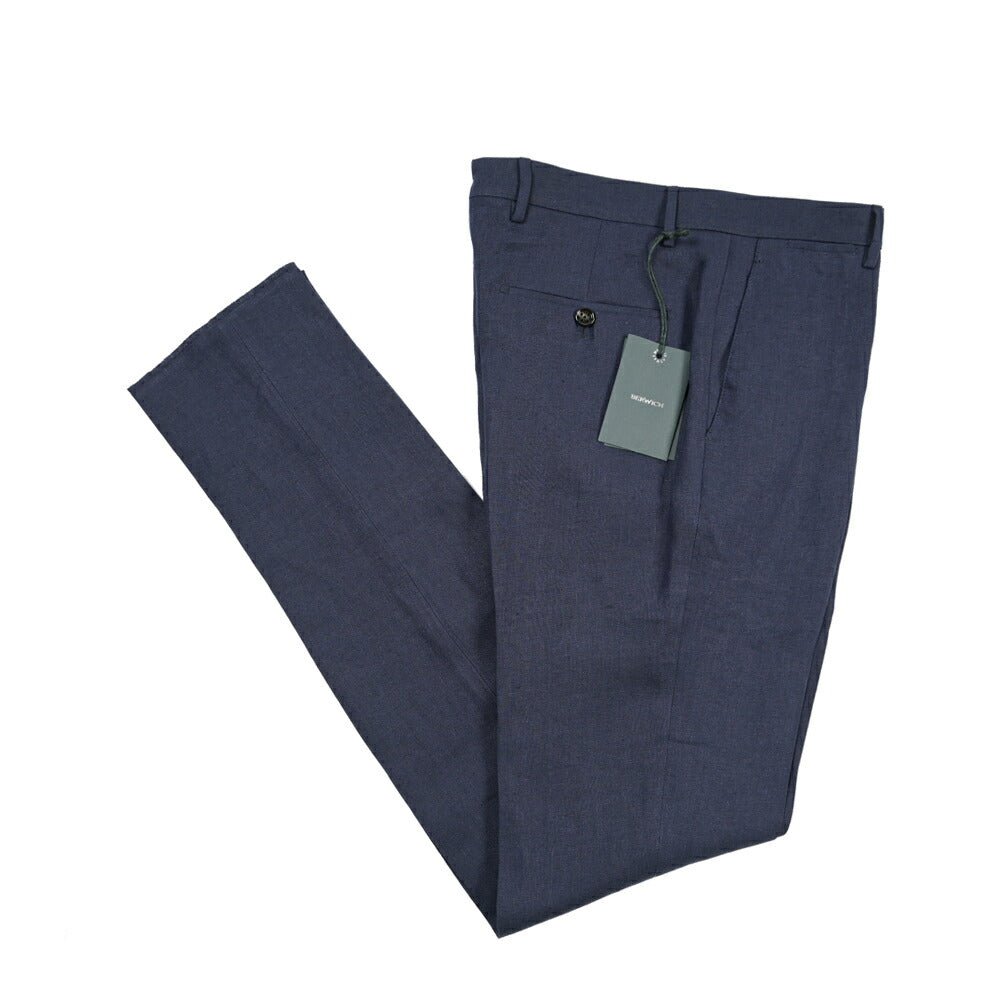 BERWICH “VULCANO 23” リネン100% ノータックスラックス ネイビー(navy) 48 | GUARDAROBA MILANO OFFICIAL STORE