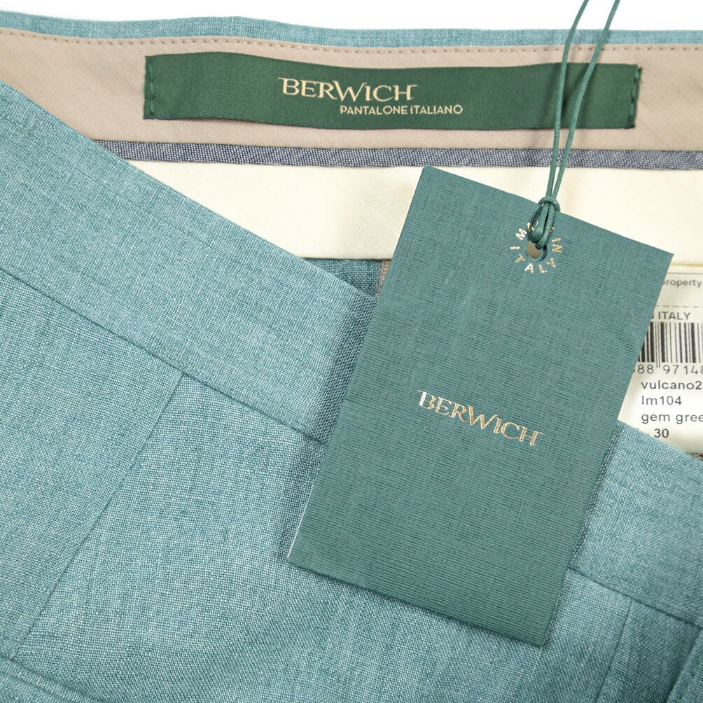 BERWICH “VULCANO 23” リネン100% ノータックスラックス グリーン(gem green) 48 | GUARDAROBA MILANO OFFICIAL STORE
